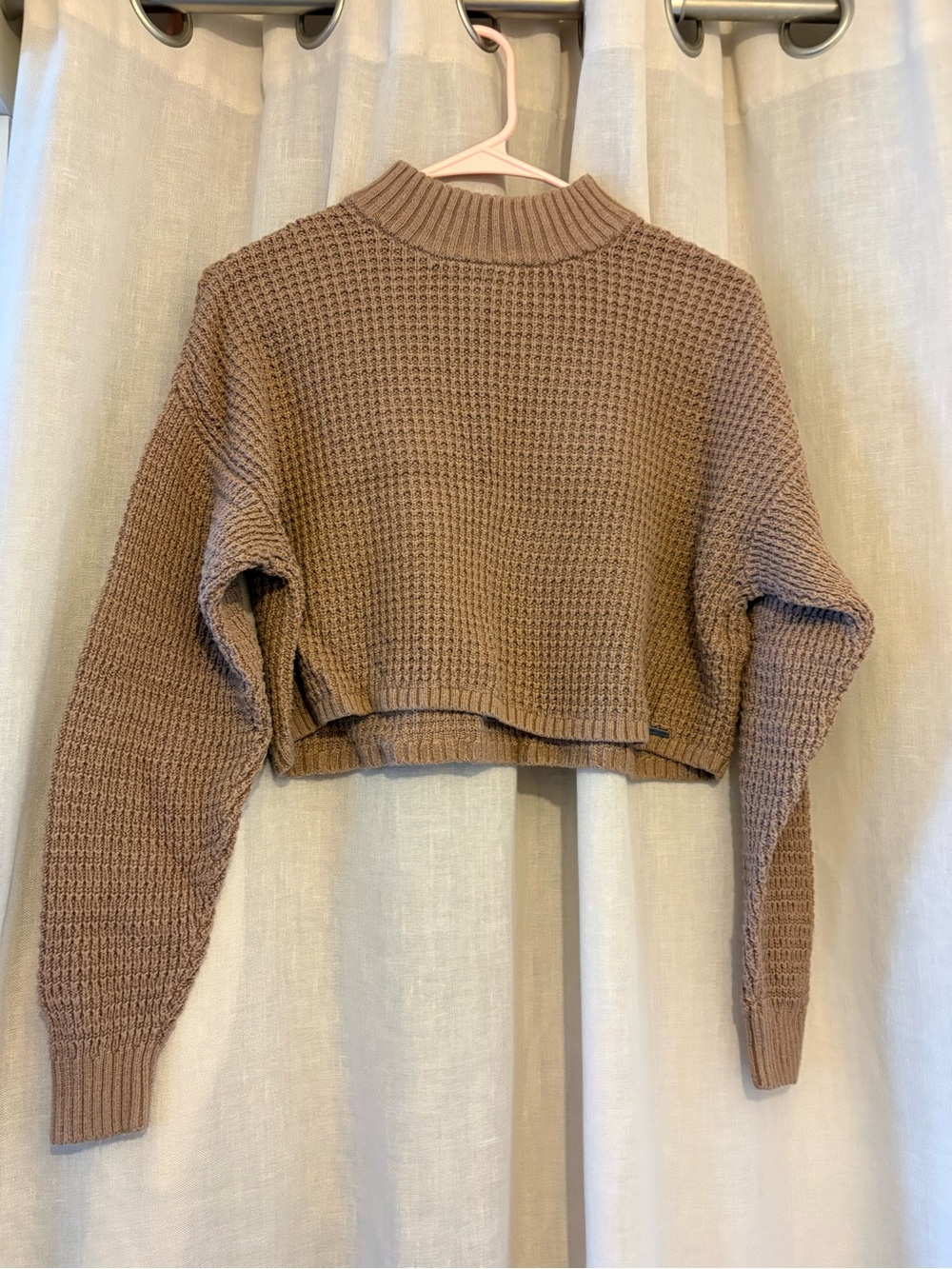 Hollister Taupe Cropped Cowl Neck Waffle Knit Sweater